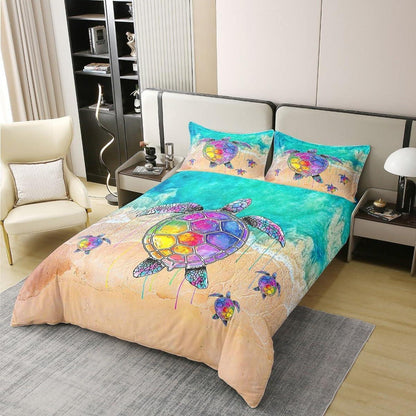 Regenbogen Schildkröte Bettwäsche Set 220x240 Baumwolle
