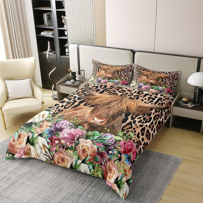 Hochland Kuh Bettwäsche Set 220x240 Baumwolle Leopard Print