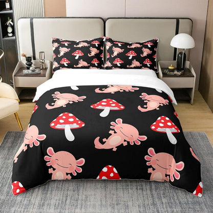 Kawaii Pilz & Axolotl Bettwäsche Set 200x200 Baumwolle