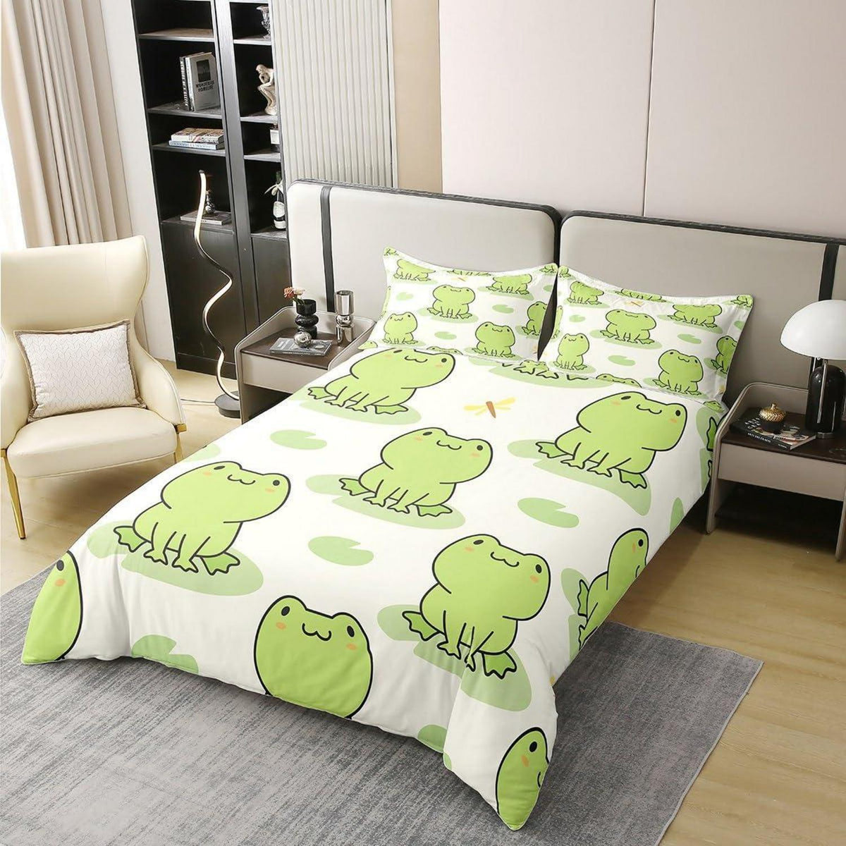 Kindbettwäsche Frosch Baumwolle 220x240 mit Kissenbezügen