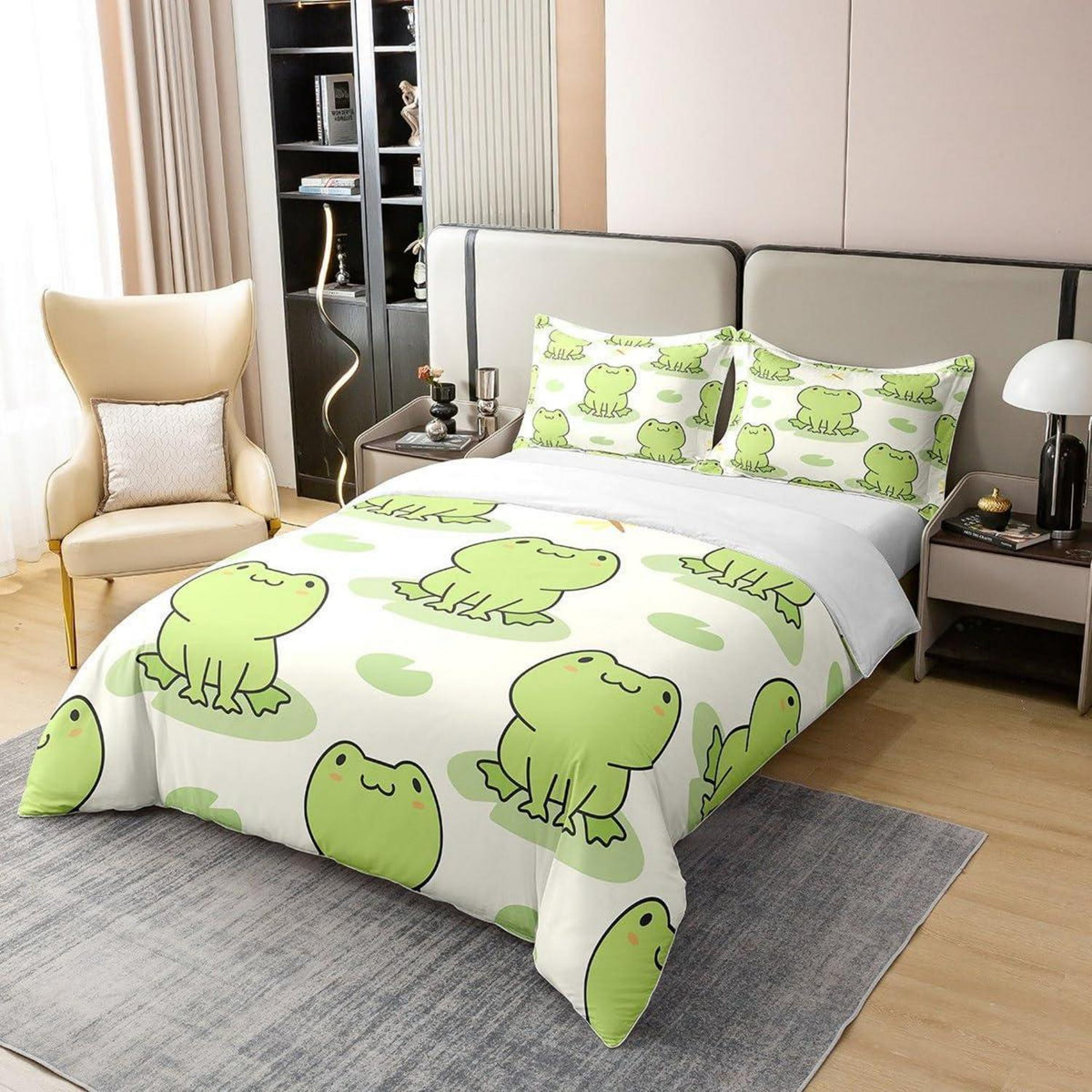 Kindbettwäsche Frosch Baumwolle 220x240 mit Kissenbezügen