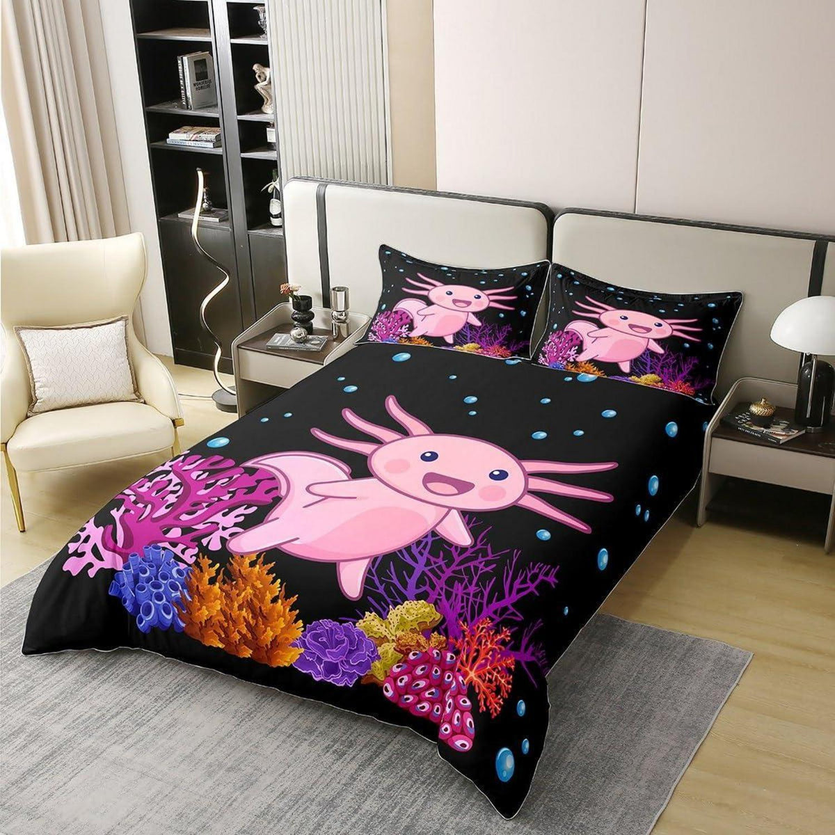 Axolotl Bettwäsche Set 200x200 Baumwolle Kawaii Unterwasserwelt