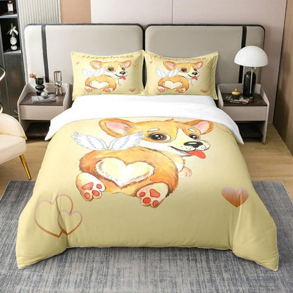 Cartoon Corgi Bettbezug Set 155x220 Baumwolle mit Kissenbezug