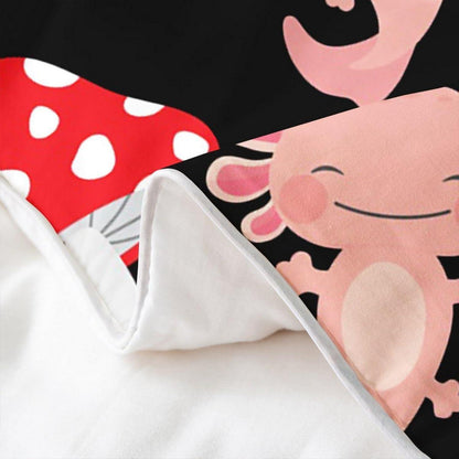 Kawaii Axolotl Bettwäsche Set 155x220 – Rosa Pilz Baumwolle