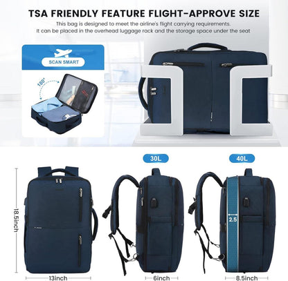 Großer Laptop-Rucksack 17,3 Zoll Wasserdicht für Reisen Business Blau