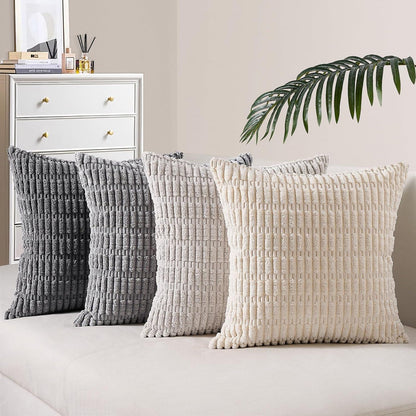 Kissenbezug Set Kordsamt Boho 50x50 grau 4er Sofakissen Wohnzimmer