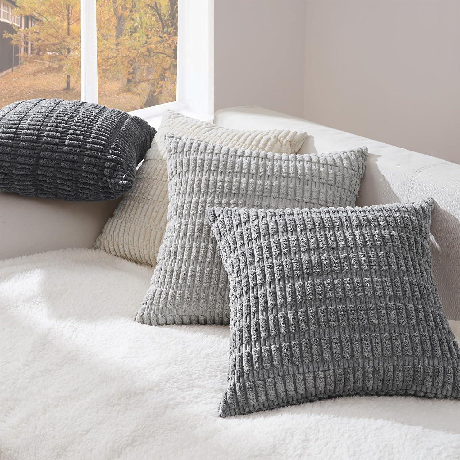 Boho Kissenbezug 50x50cm grau 4er Set Kordsamt Sofakissen Wohnzimmer