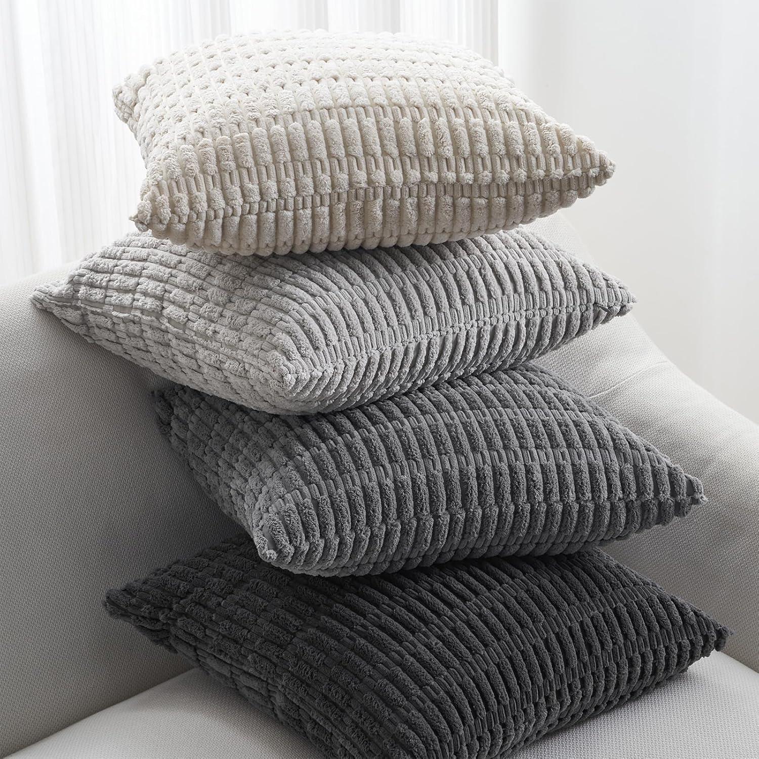 Kissenbezug Kordsamt 50x50 cm grau 4er Set Deko Flauschig Farbverlauf
