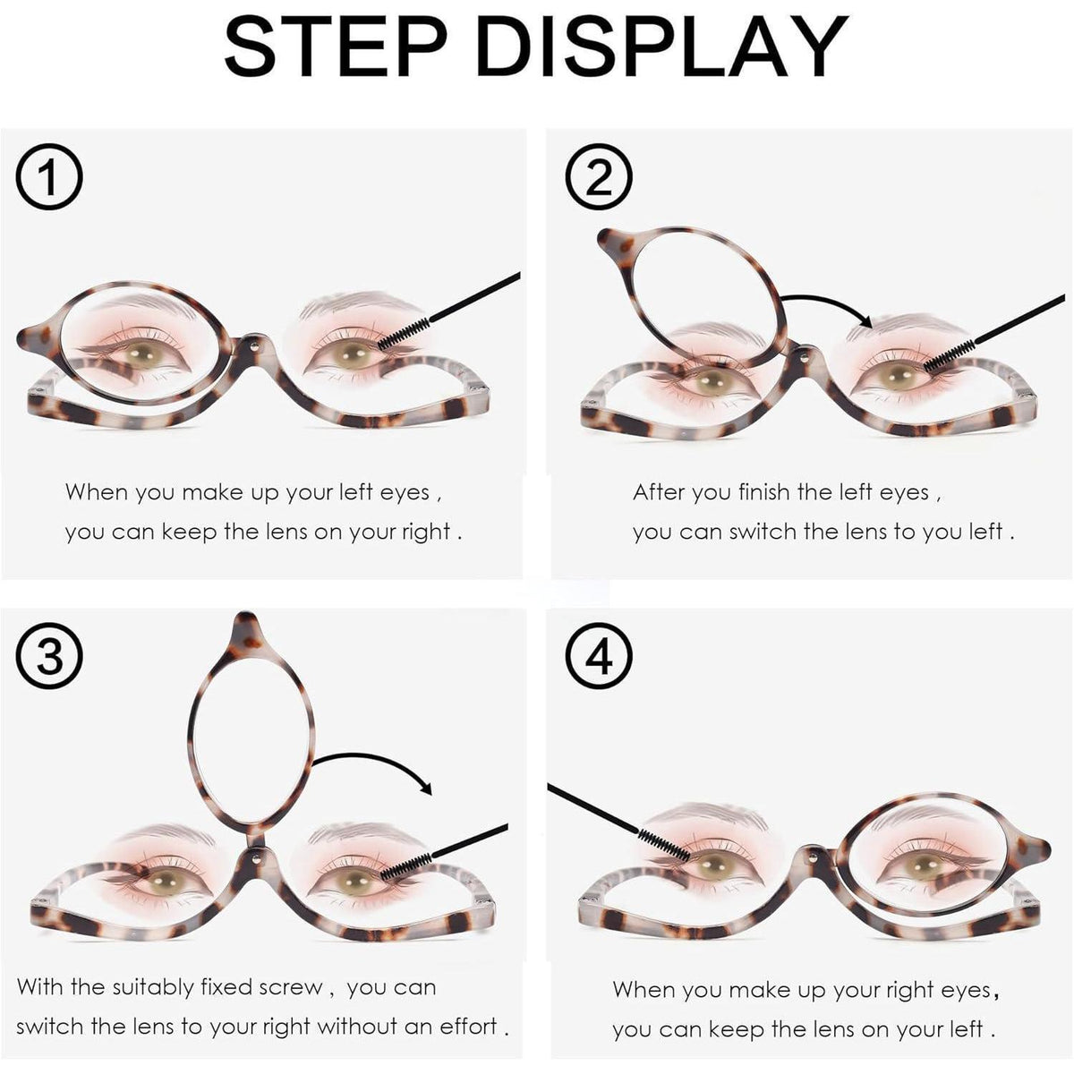 Lesebrille Flip-Design für Make-up Grau Schildkröte 2.0x