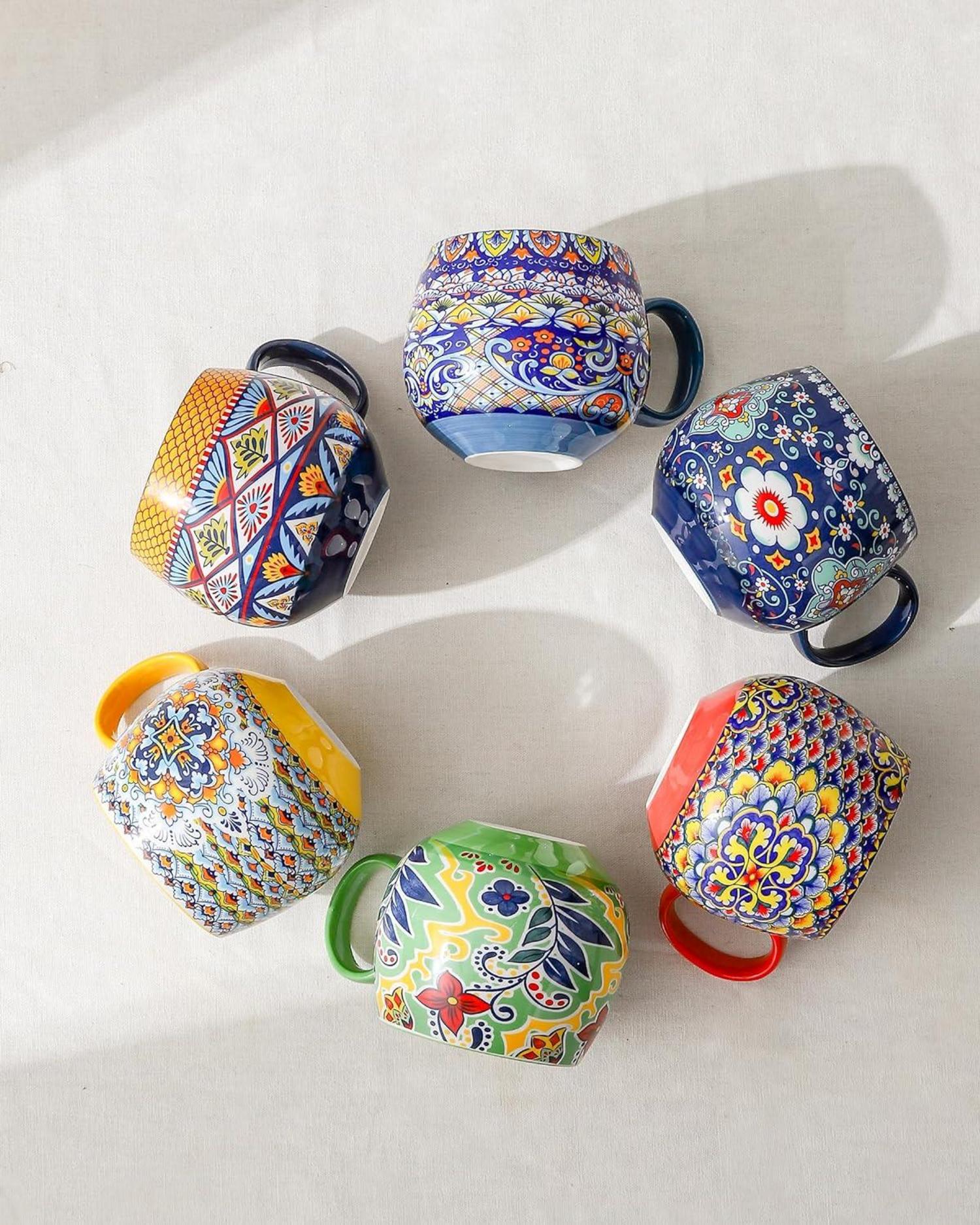 Porzellan Cappuccinotassen Set 600ml Bohemian Style 6er Tassen Muster Bunt