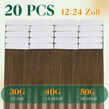 Echthaar Tape Extensions Braun Balayage Ombre Mittelblond