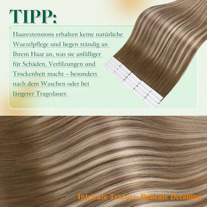 Echthaar Tape Extensions Braun Balayage Ombre Mittelblond