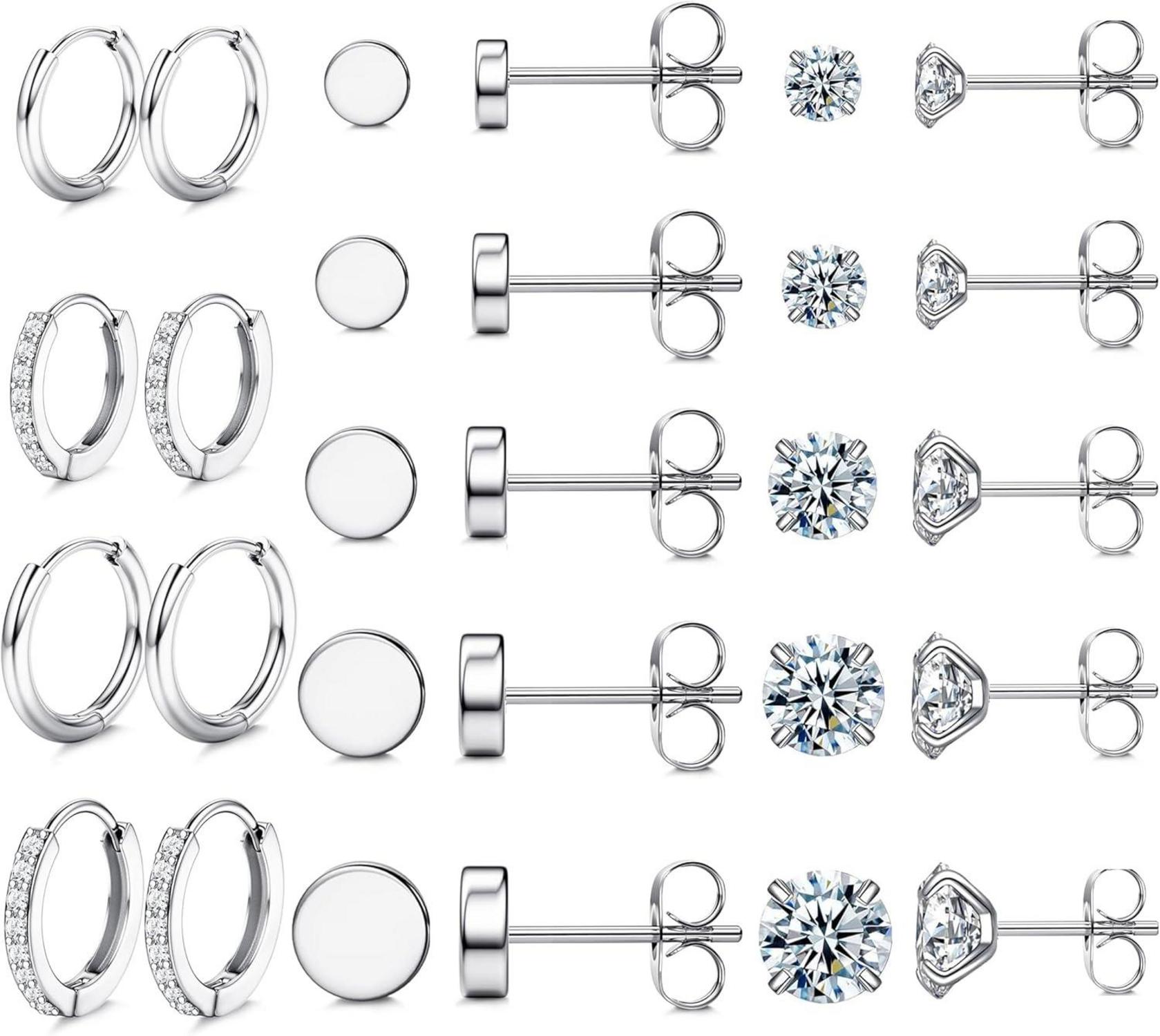 Kleine Ohrstecker Set Opal Zirkonia Silber Hypoallergen