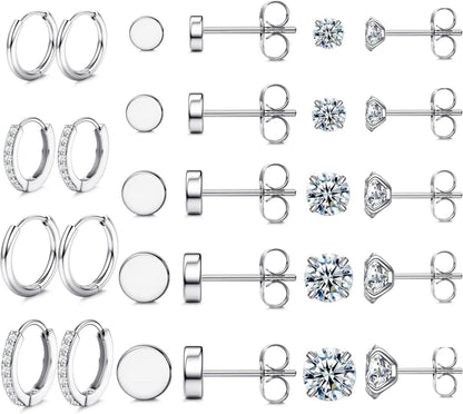 Kleine Ohrstecker Set Opal Zirkonia Silber Hypoallergen