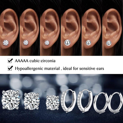 Silber Ohrstecker Set Opal Kugel Cubic Zirkonia Hypoallergen Piercings