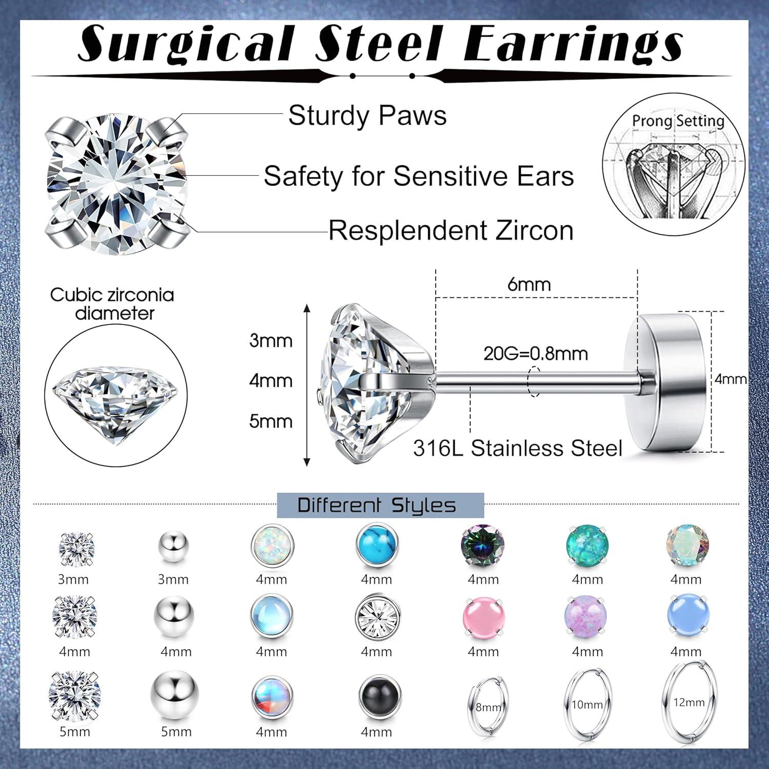 21Pairs Chirurgenstahl Damen Ohrringe Set Zirkonia Opal