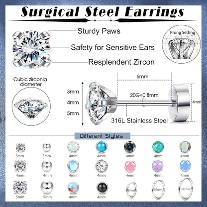 21Pairs Chirurgenstahl Damen Ohrringe Set Zirkonia Opal