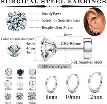 Kleine Ohrstecker Chirurgenstahl Opal Zirkonia Silber Set