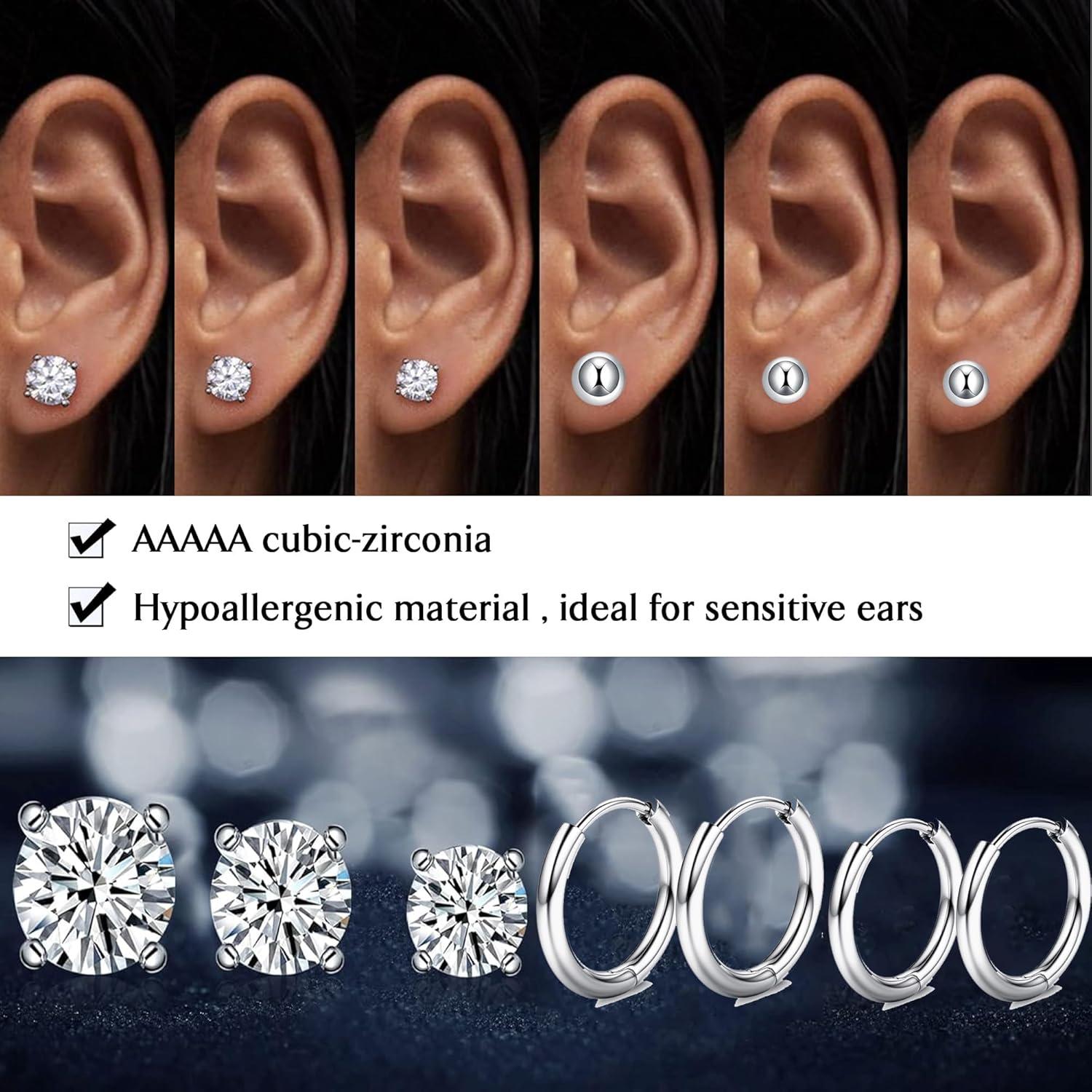 Kleine Ohrstecker Silber Set Opal Zirkonia Damen Hypoallergen