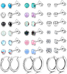 21 Paar Chirurgenstahl Ohrringe Set Zirkonia Stern Opal Mondstein