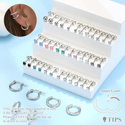 21Pairs Chirurgenstahl Damen Ohrstecker Zirkonia Opal Mondstein Set
