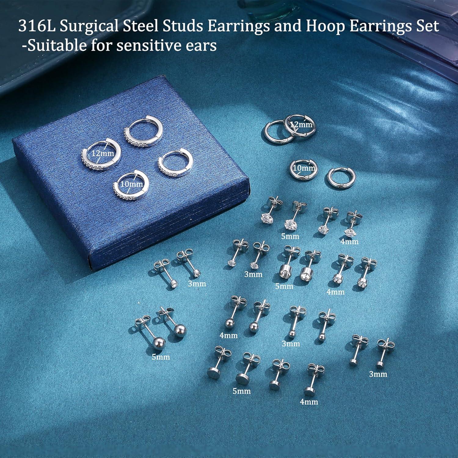 Kleine Ohrstecker Chirurgenstahl Set Silber Opal Zirkonia Hypoallergen