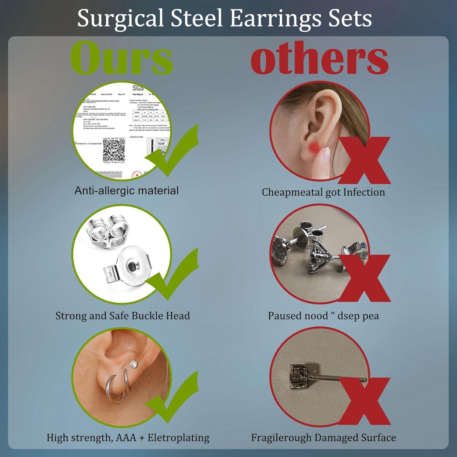 Silber Ohrringe Set Chirurgenstahl Opal Zirkonia Hypoallergen