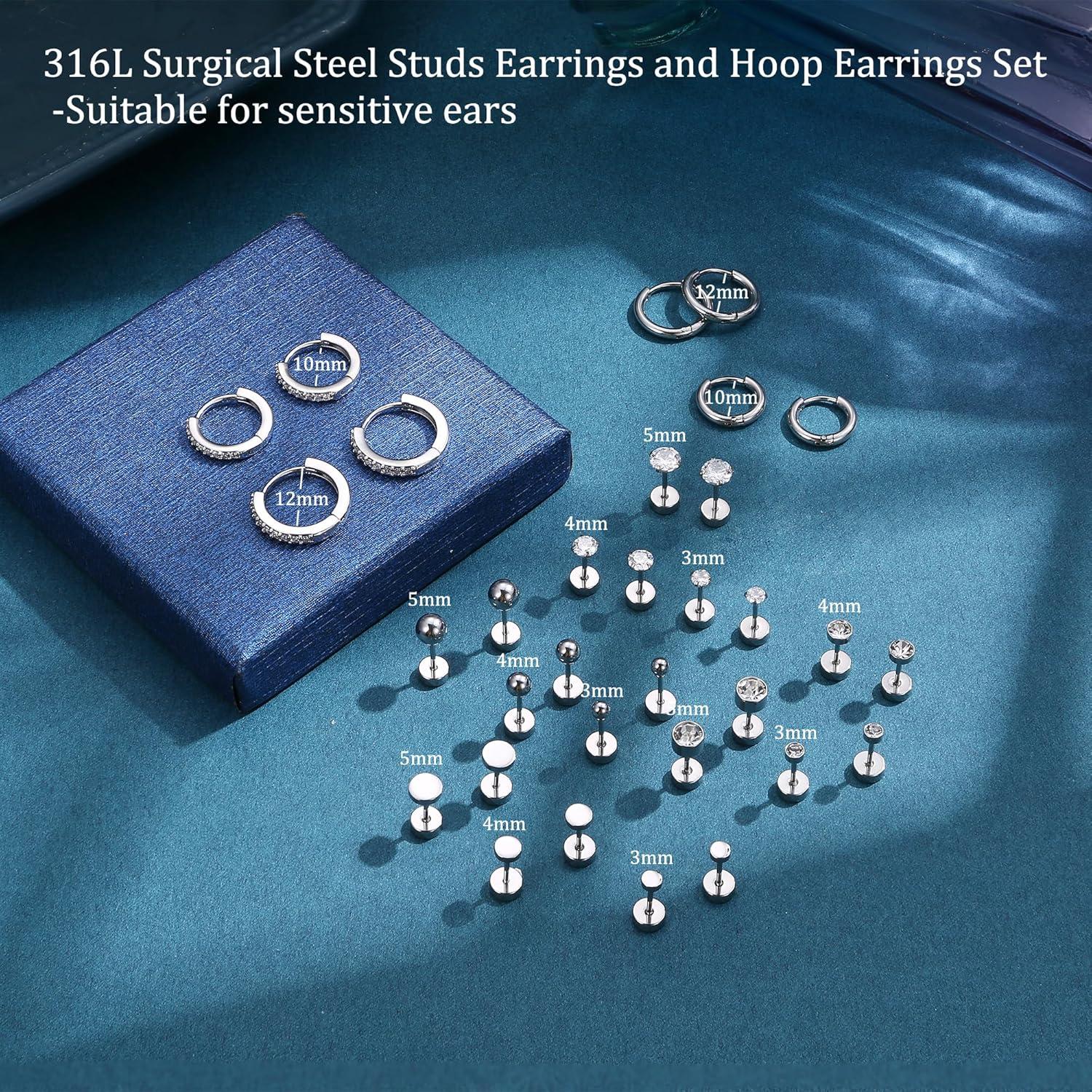 Silberne Ohrstecker Set Chirurgenstahl Opal Kugel Zirkonia Hypoallergen