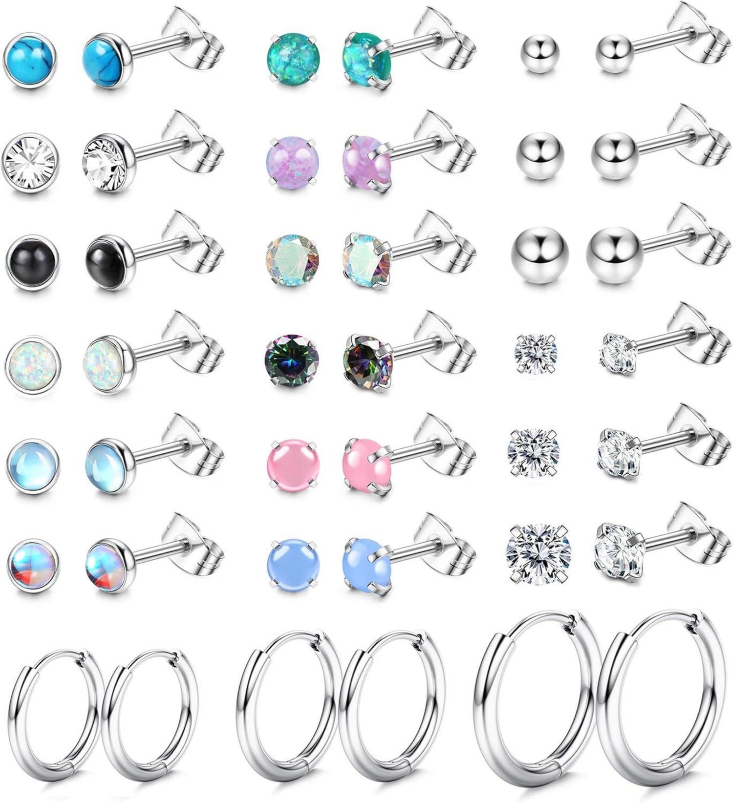 21 Paar Chirurgenstahl Ohrringe Zirkonia Stern Opal Mondstein Knorpel