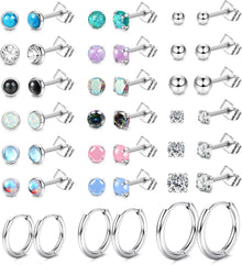 21 Paar Chirurgenstahl Ohrringe Zirkonia Stern Opal Mondstein Knorpel