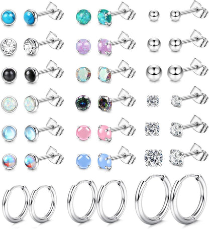 21 Paar Chirurgenstahl Ohrringe Zirkonia Stern Opal Mondstein Knorpel