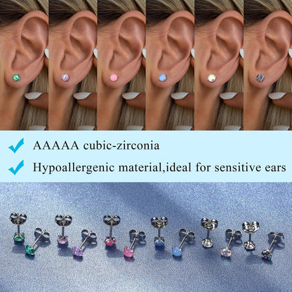 21Pairs Kleine Ohrstecker Chirurgenstahl Damen Zirkonia Opal Stern