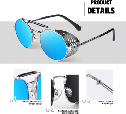 Polarisierte Runde Steampunk Sonnenbrille Retro Metallgestell