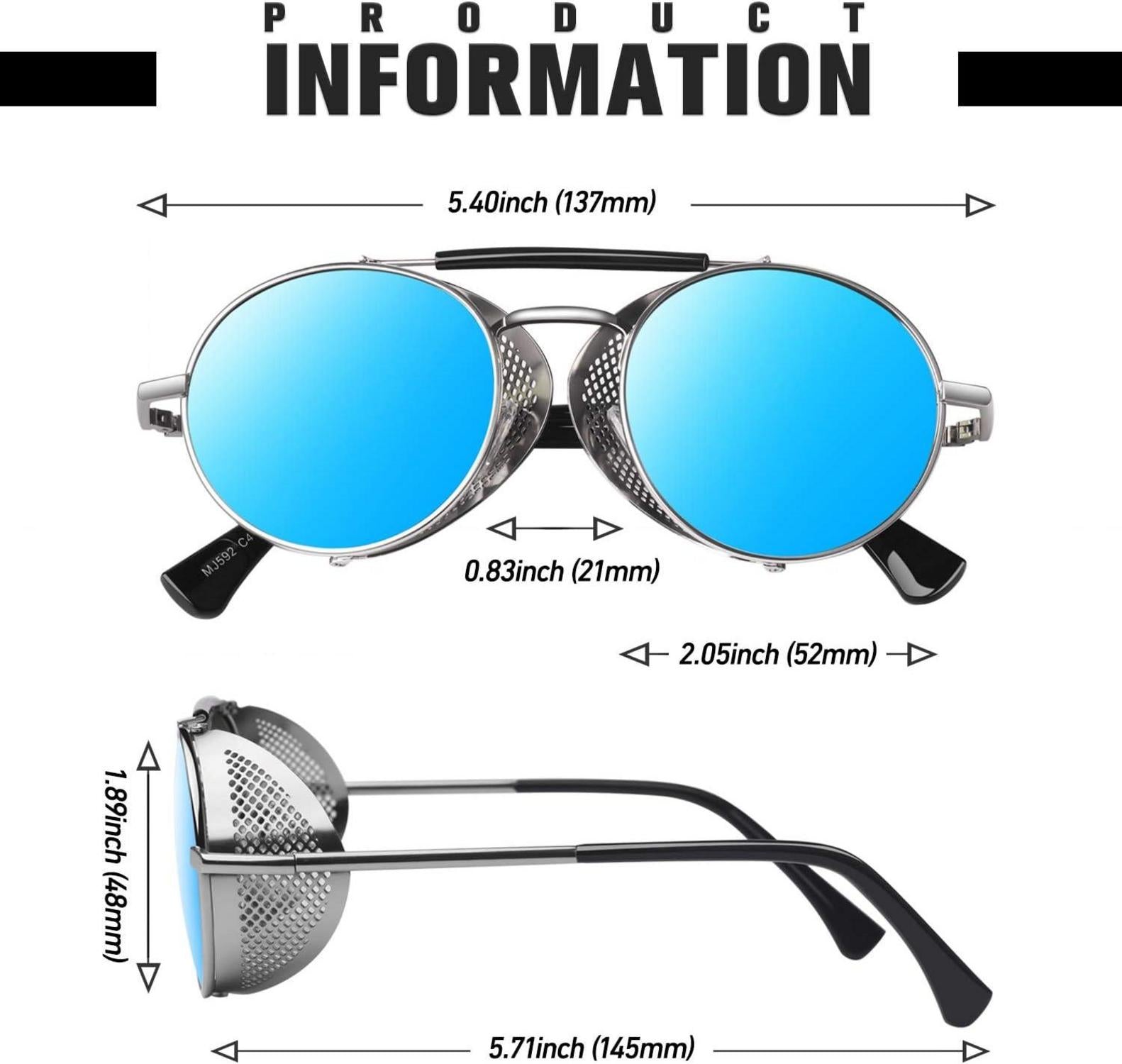 Polarisierte steampunk Sonnenbrille Metall UV-Schutz Rund Herren Damen
