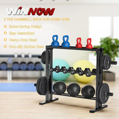 WINNOW Hantelständer 3-Tier Aufbewahrung für Hanteln Platten Kettlebells