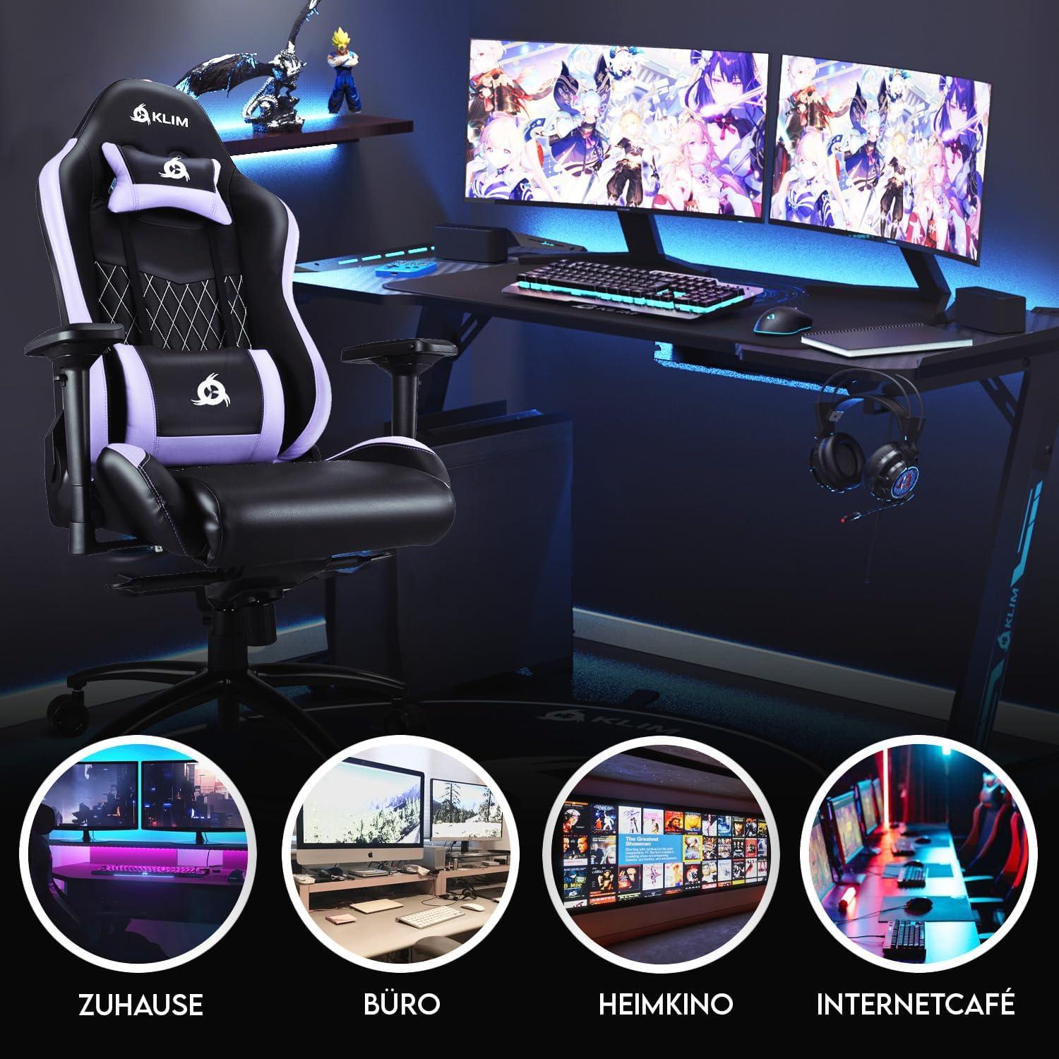KLIM Esports Gaming Stuhl Lila Verstellbar Premium Ergonomisch Violett