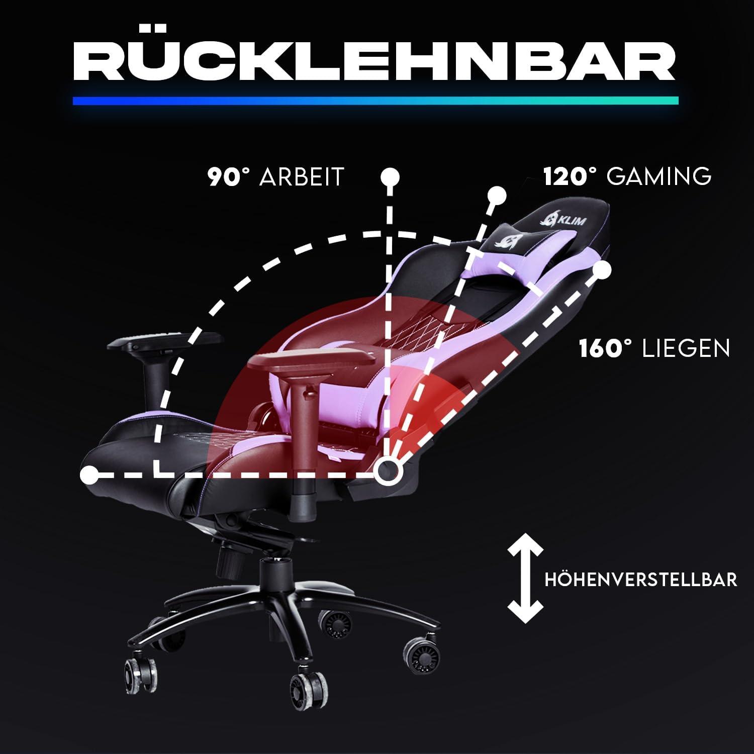 KLIM Esports Gaming Stuhl Lila Verstellbar Premium Ergonomisch Violett