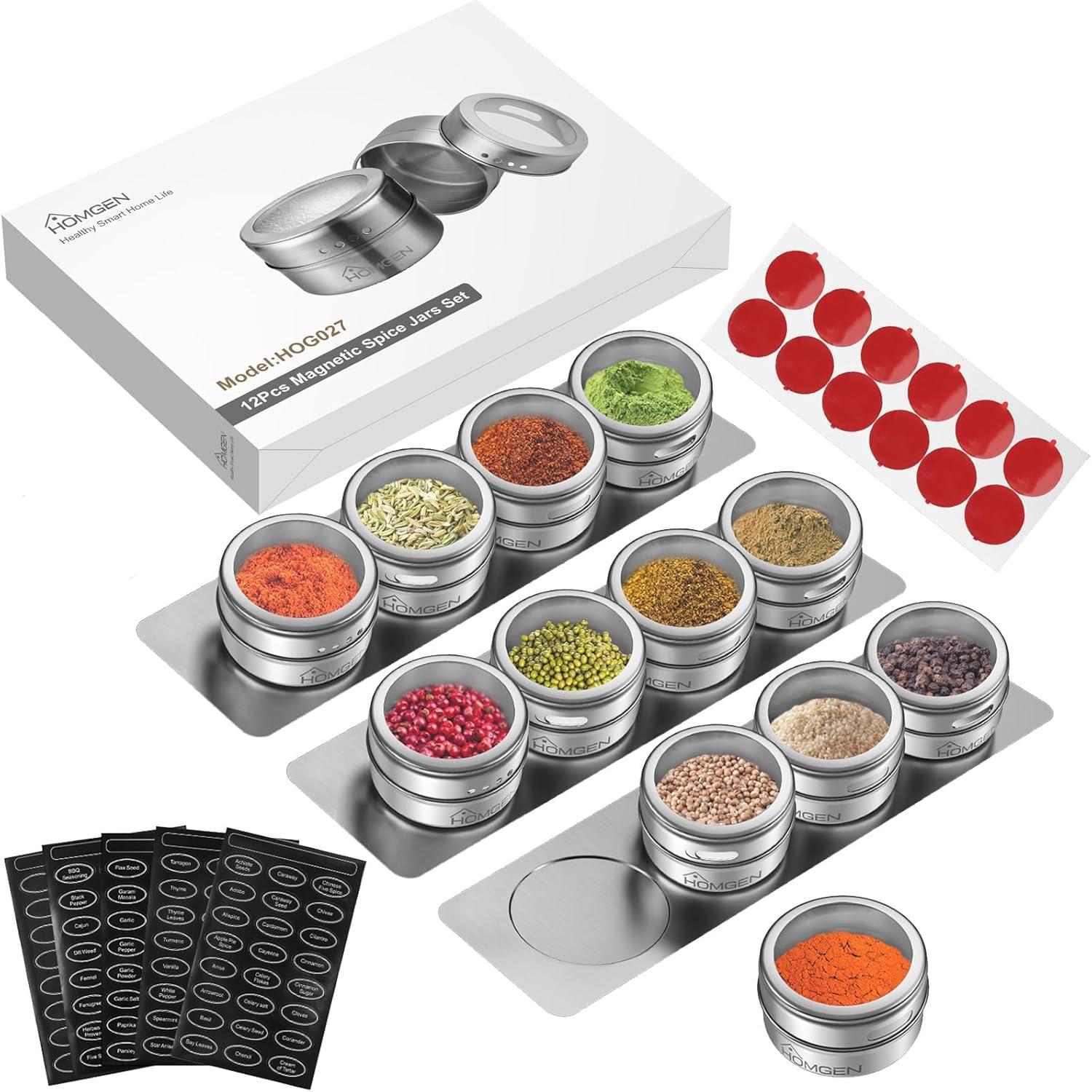 12tlg. HOMGEN Magnetische Gewürzdosen-Set Edelstahl 100ml Spice Jars