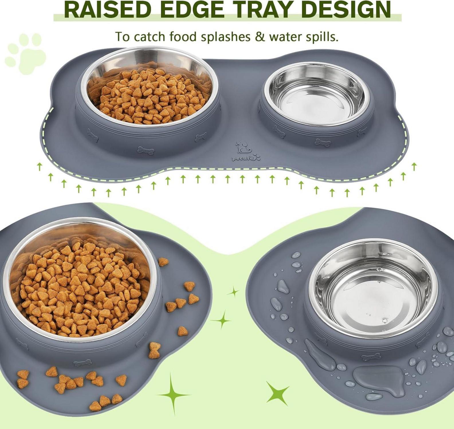 Futternapf Katzen Hundenapf Rutschfest Silikon Matte Edelstahl Grau S