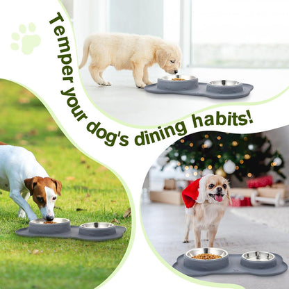 Futternapf Fressnapf Hunde Katzen Edelstahl Rutschfest Silikon Matte Grau