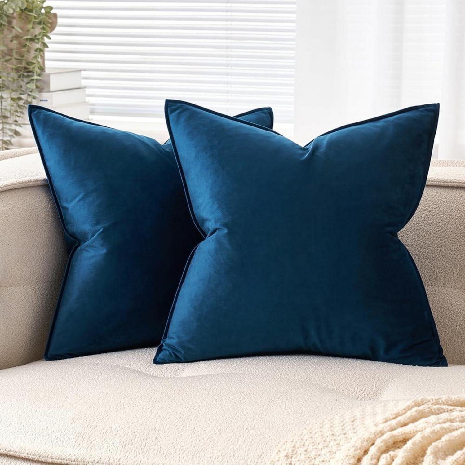 Samt Kissenbezug Dunkelblau Dekokissen 45x45 cm 2er Set