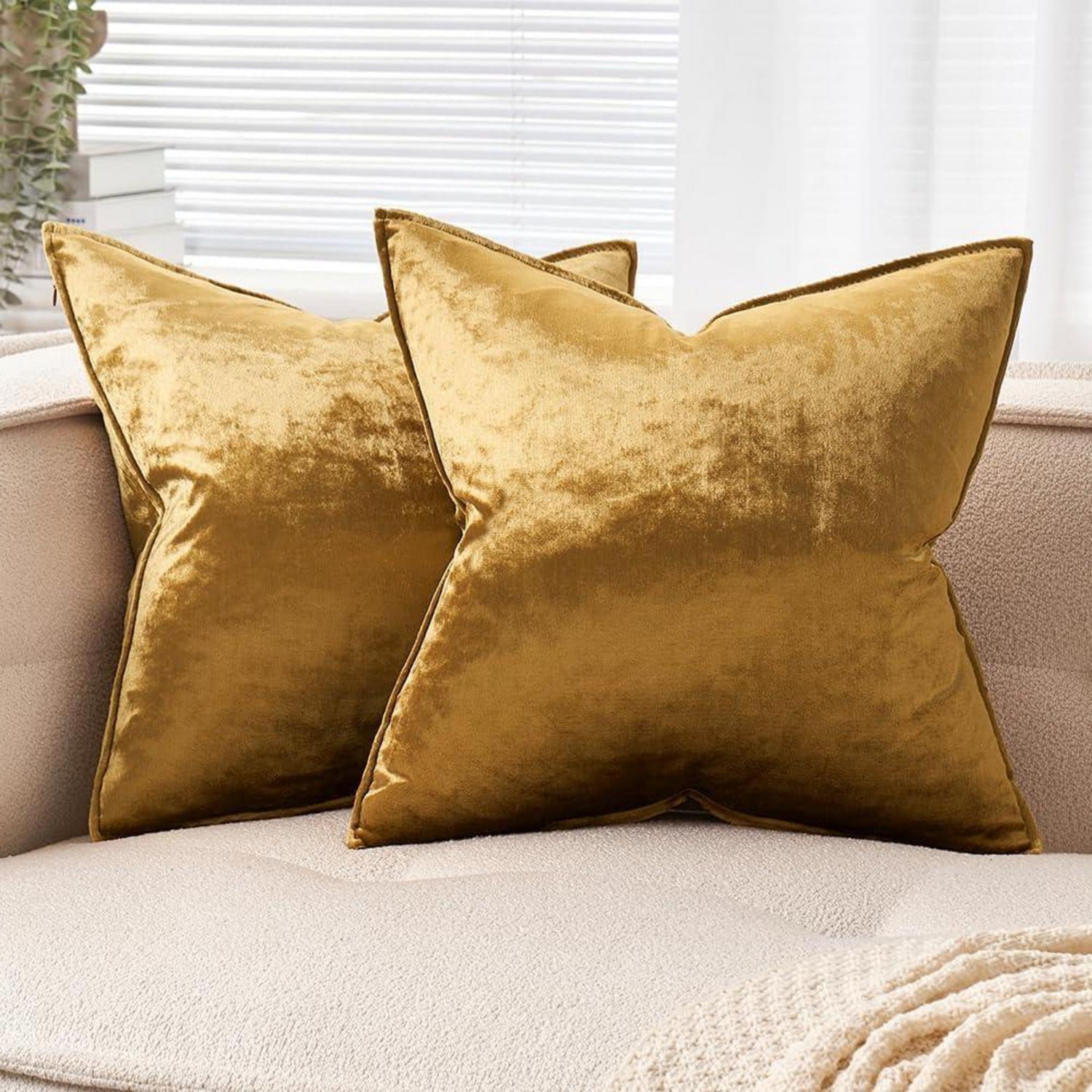 Samt Kissenbezug 40x40 cm 2er Set Deko Sofakissen Champagner Golden