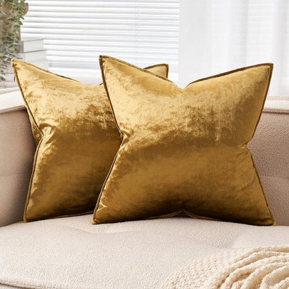 Samt Kissenbezug 40x40 cm 2er Set Deko Sofakissen Champagner Golden