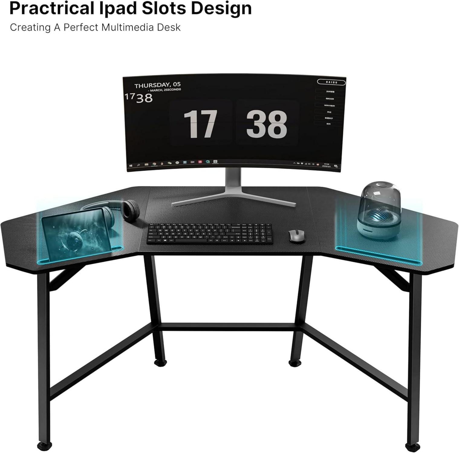 Großer Gaming Schreibtisch 160x74 cm Flügelform PC Computertisch