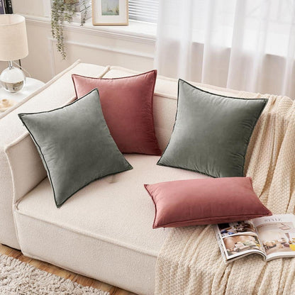 EMEMA Samt Kissenbezug 45x45cm 2er Set Deko Sofakissenbezüge Marmelade