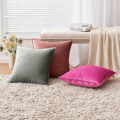 EMEMA Samt Kissenbezug 2er Set 45x45 cm Deko Sofakissen Hellgrau