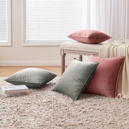 Elegante Samt Kissenbezüge 45x45 cm 2er Set Dekorative Zierkissen Hellgrau