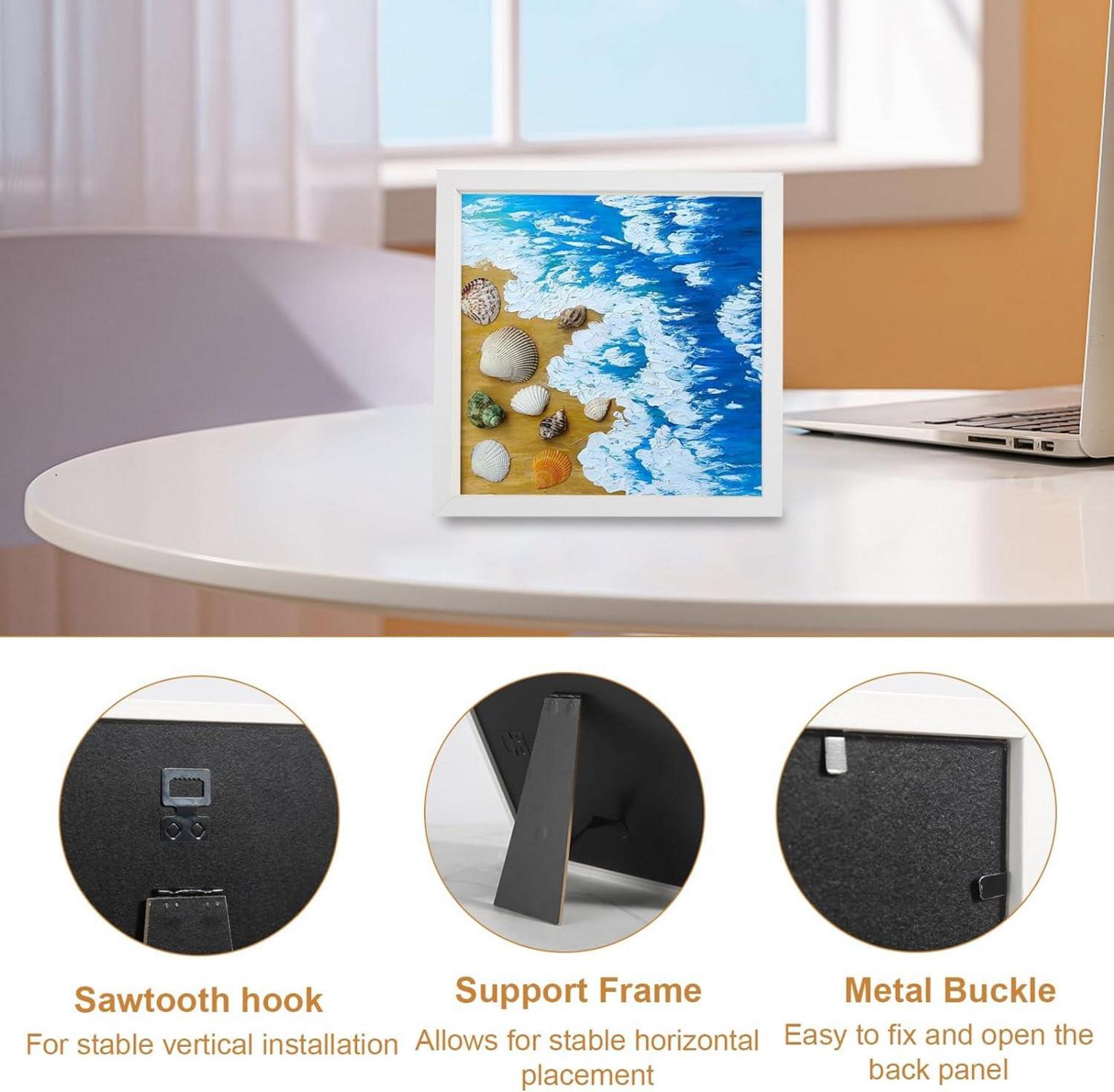 3D Bilderrahmen zum Befüllen Quadratisch Holzrahmen 20x20cm