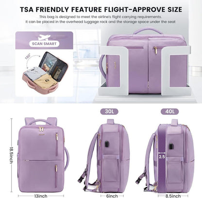 Großer Damen Reiserucksack 30l für Laptop 17.3 Zoll, Erweiterbarer