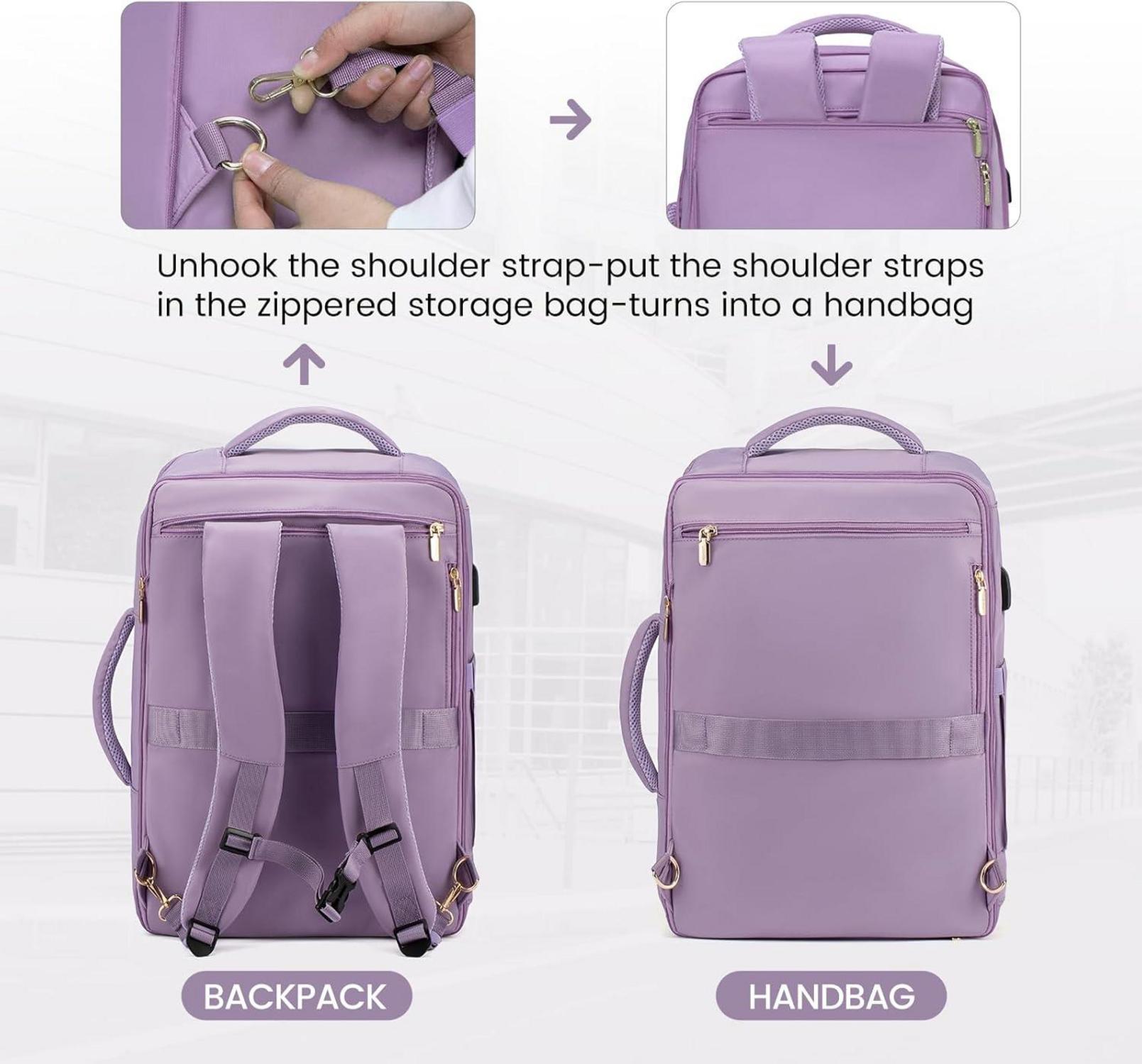 Damen Rucksack 30L Laptop 17.3 Zoll Erweiterbar Uni Wandern Violett